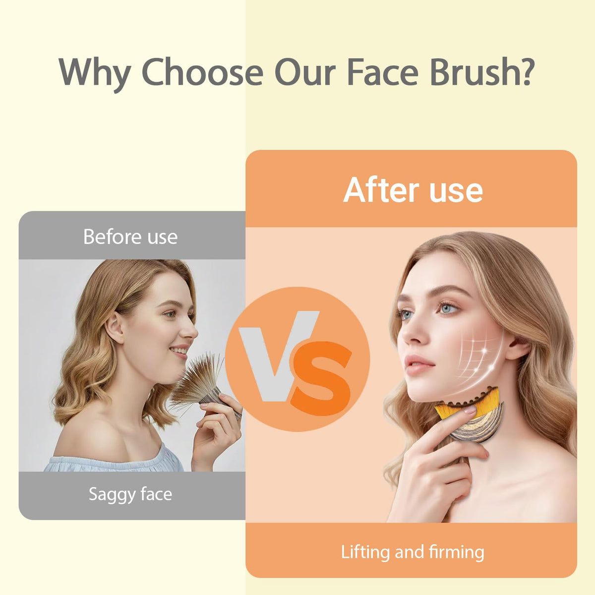 OVQ lymphatic face brush showing the precise contour angle designed for chin and neck massage.