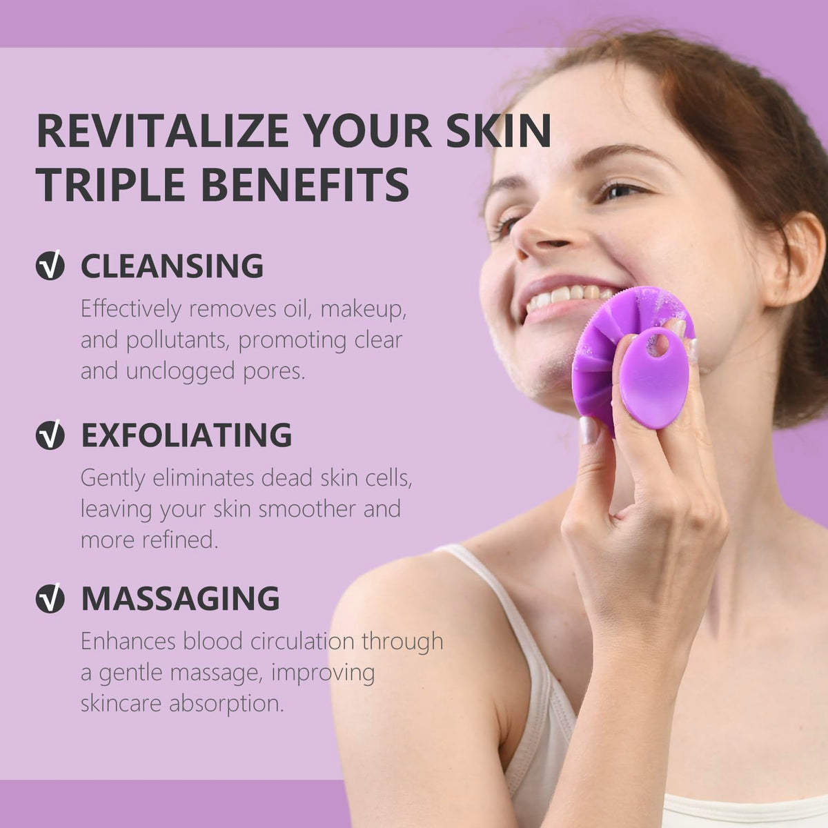 BEAUTAIL manual facial cleansing brush black and purple two pack set