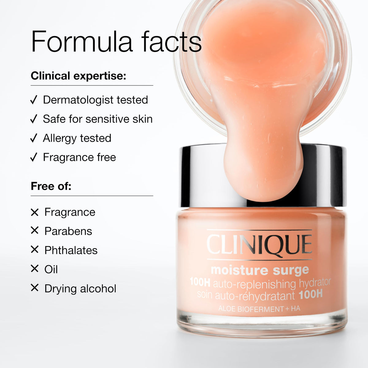 Close up view of the lightweight pink gel cream formula inside the Clinique Moisture Surge jar