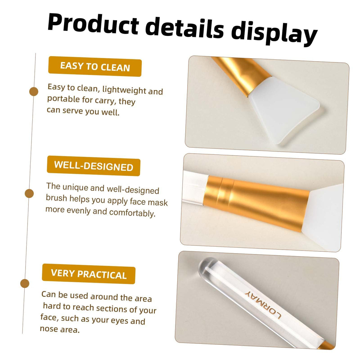 LORMAY premium quality face mask applicators close up view of soft white silicone tips