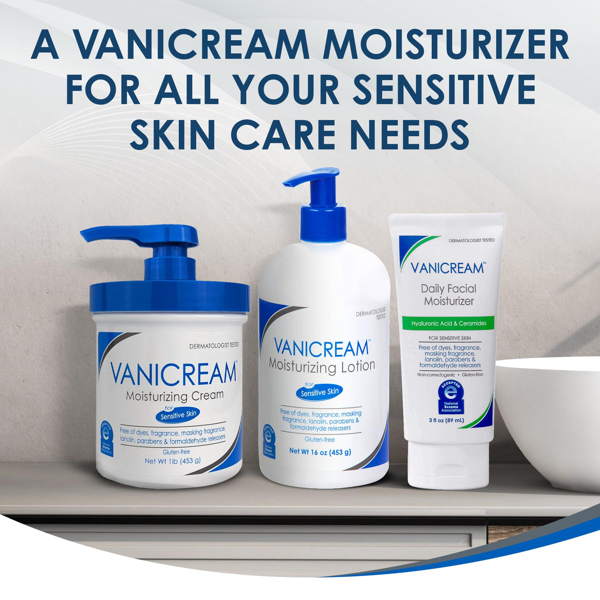 Vanicream moisturizing lotion with pump 16 ounce side profile showing bottle dimensions.