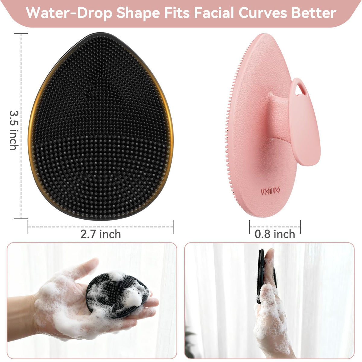 YEALIFE manual facial cleansing brush showing the dual-textured exfoliating surfaces up close.