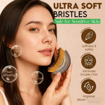 Close up view of the ultra soft bristles on the Aeki facial dry brush showing the premium fiber texture