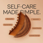 Ergonomic wood grain handle of the Aeki lymphatic drainage massager for comfortable grip and facial contouring