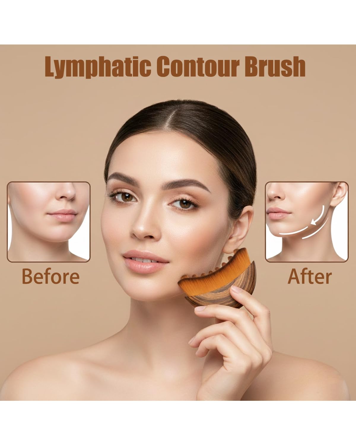 Kojeva facial dry brushing tool highlighting the ergonomic shape designed for jawline sculpting and neck massage.