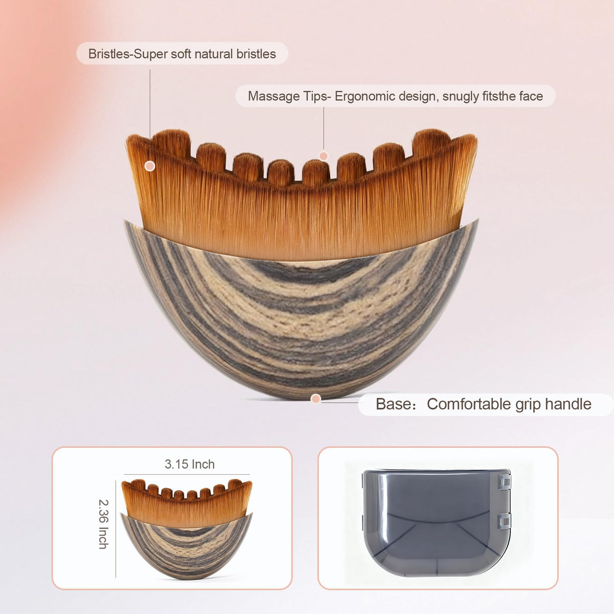 Ergonomic facial sculpting brush being held to demonstrate the comfortable grip profile.