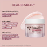 No7 Restore and Renew skincare kit showing ingredients and day night routine components