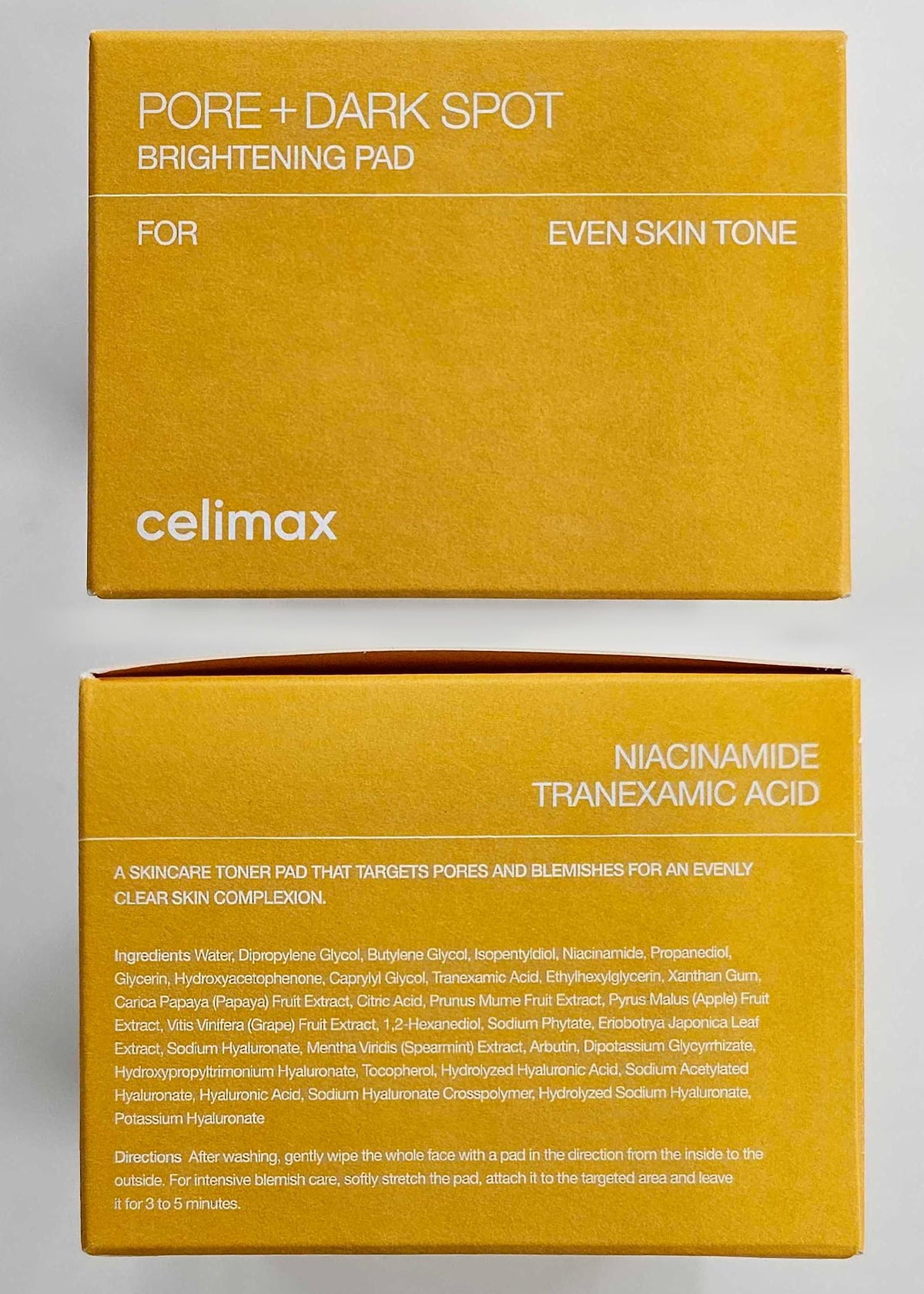Authentic imported Celimax skincare pad container resting on a clean surface highlighting its premium K-beauty design.