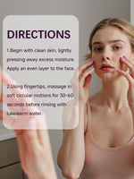 Back label view of the PIVETOS rice ampoule duo detailing the gentle exfoliating directions and key ingredients.