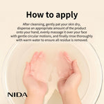 NIDA exfoliating serum bottle showing product consistency and application method