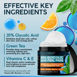 NUVADERMIS 35% Glycolic Acid Peel Pads double-sided textured and smooth facial wipes for acne and blackhead treatment.