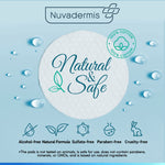 NUVADERMIS 35% Glycolic Acid Peel Pads packaging highlighting the alcohol-free formula with green tea and vitamins C and E.