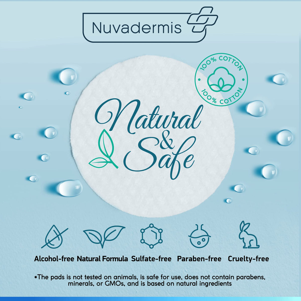 NUVADERMIS 35% Glycolic Acid Peel Pads packaging highlighting the alcohol-free formula with green tea and vitamins C and E.