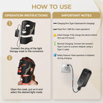 FOLOKE LED face and neck phototherapy mask worn comfortably with adjustable velcro straps.
