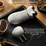 NuFACE premium anti aging kit demonstrating how to lift brows and contour cheekbones with microcurrent spheres.