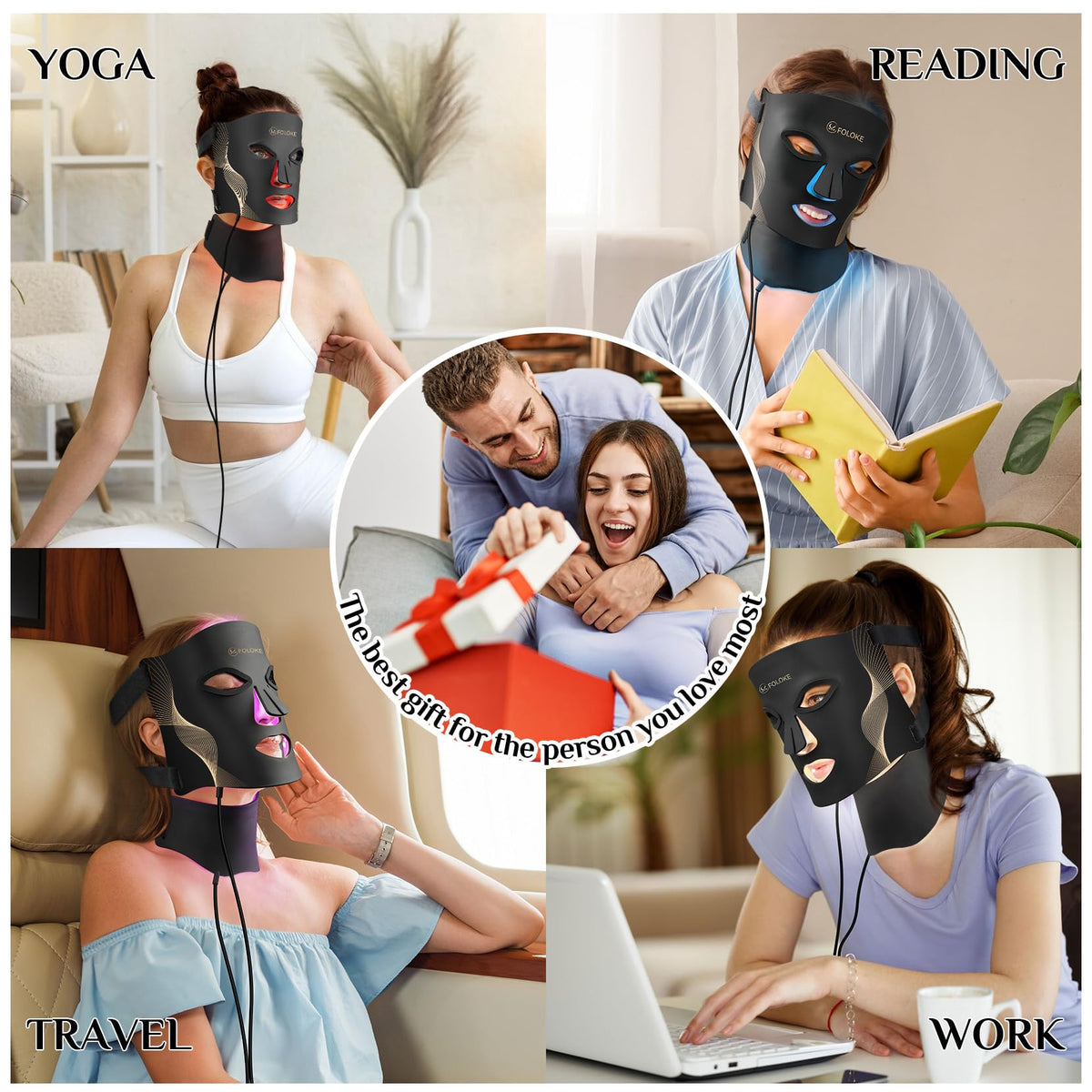 Authentic USA imported FOLOKE premium packaging containing the light therapy mask and accessories.