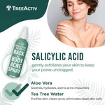 TreeActiv fast-drying non-staining back acne spray application demonstration concept.