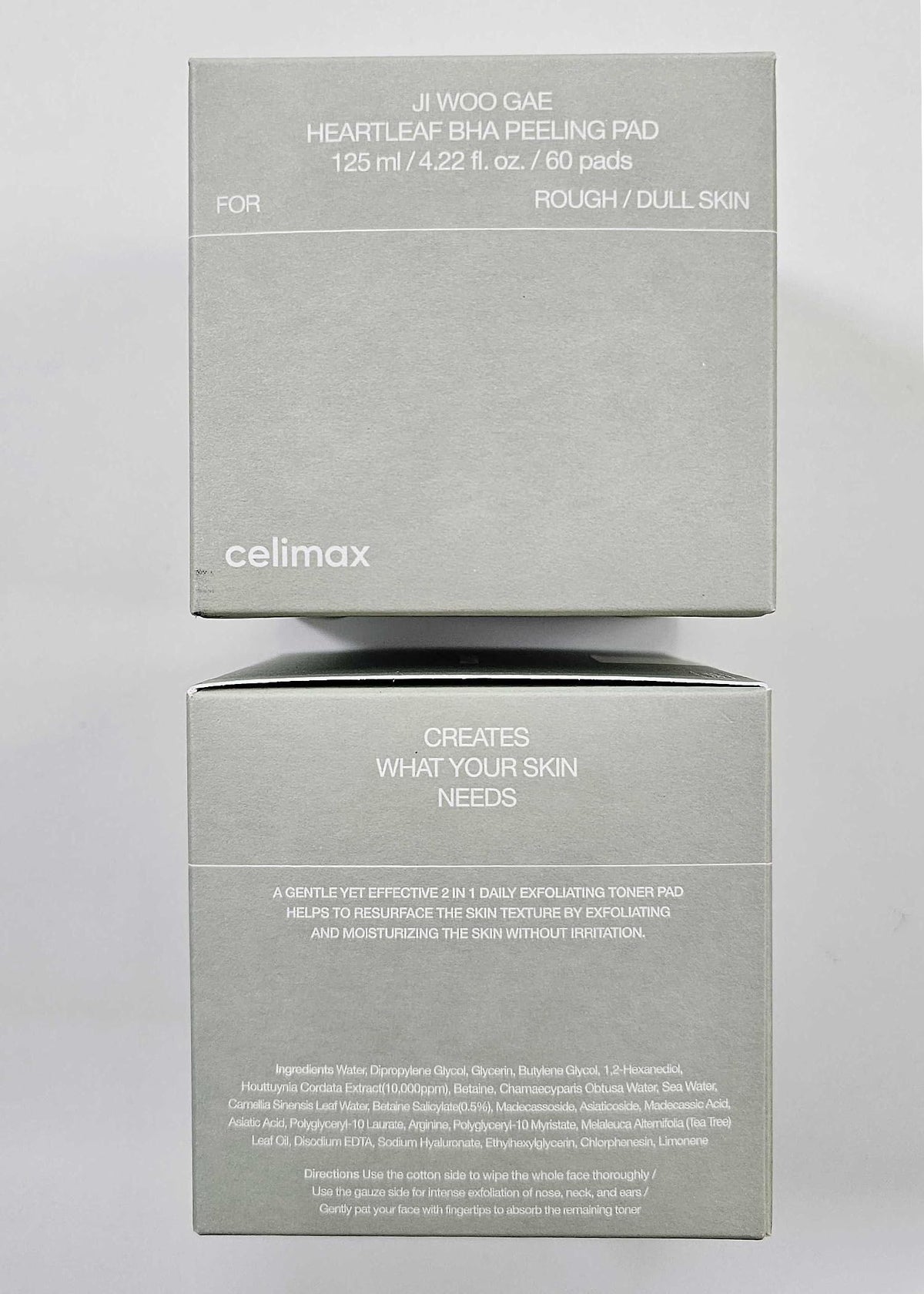 Celimax Ji Woo Gae BHA toner pad container setup showing the 125 ml volume capacity for acne treatment.