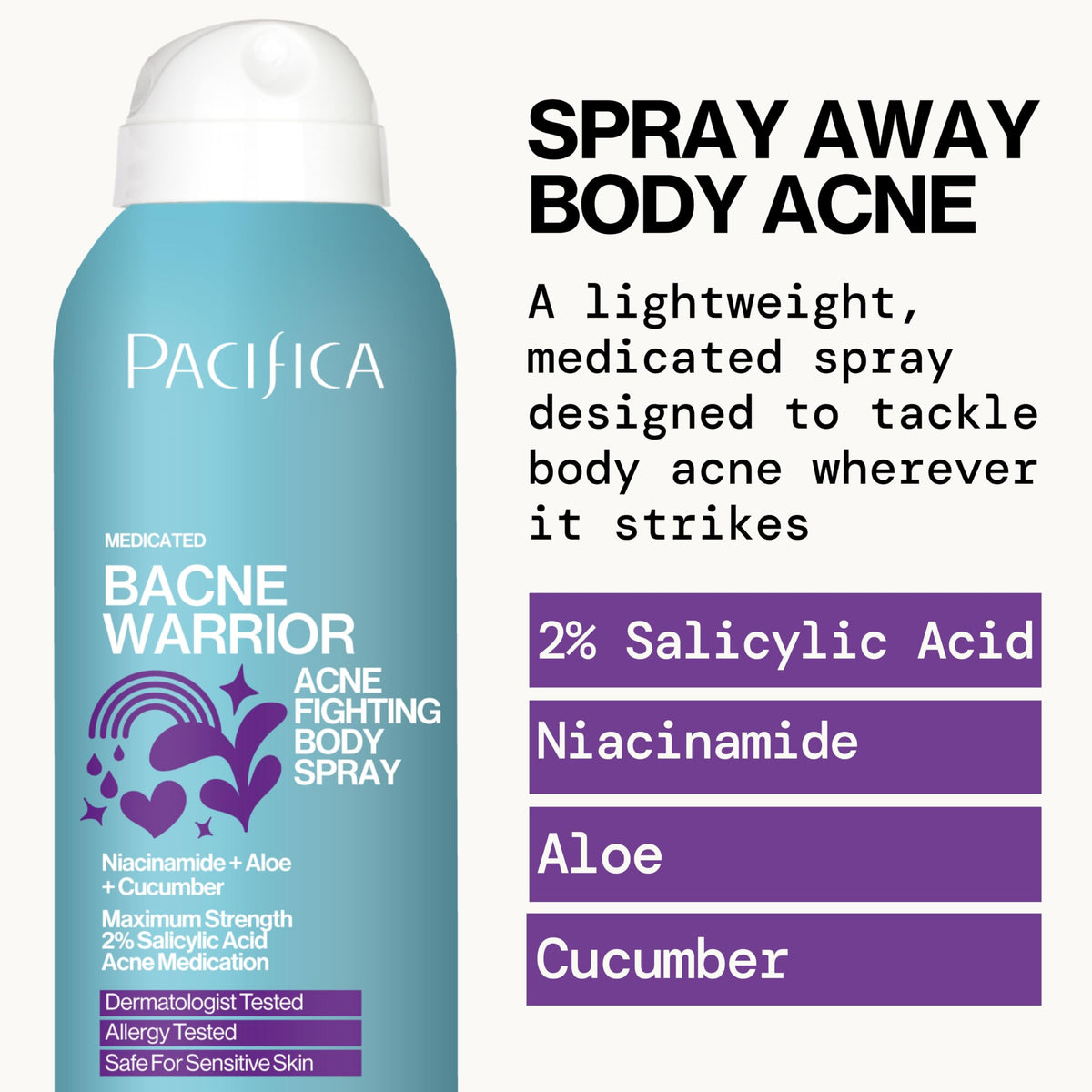Pacifica Beauty acne fighting body spray for oily and sensitive skin