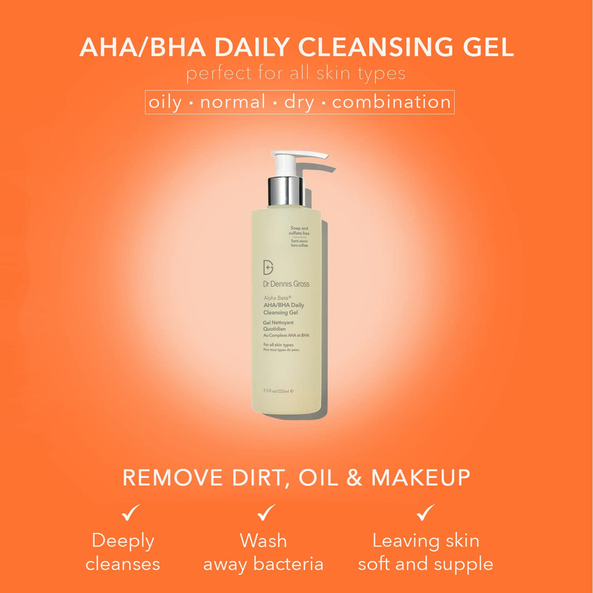 Side view of Dr Dennis Gross Alpha Beta cleansing gel bottle
