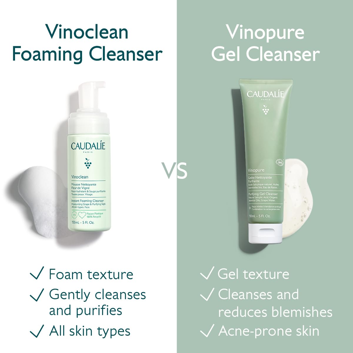 Vegan and natural skincare Caudalie gel cleanser close up