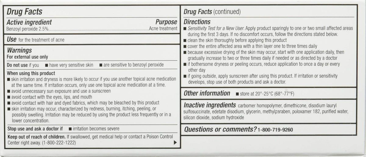Authentic Perrigo benzoyl peroxide gel 2.5% tube texture and application