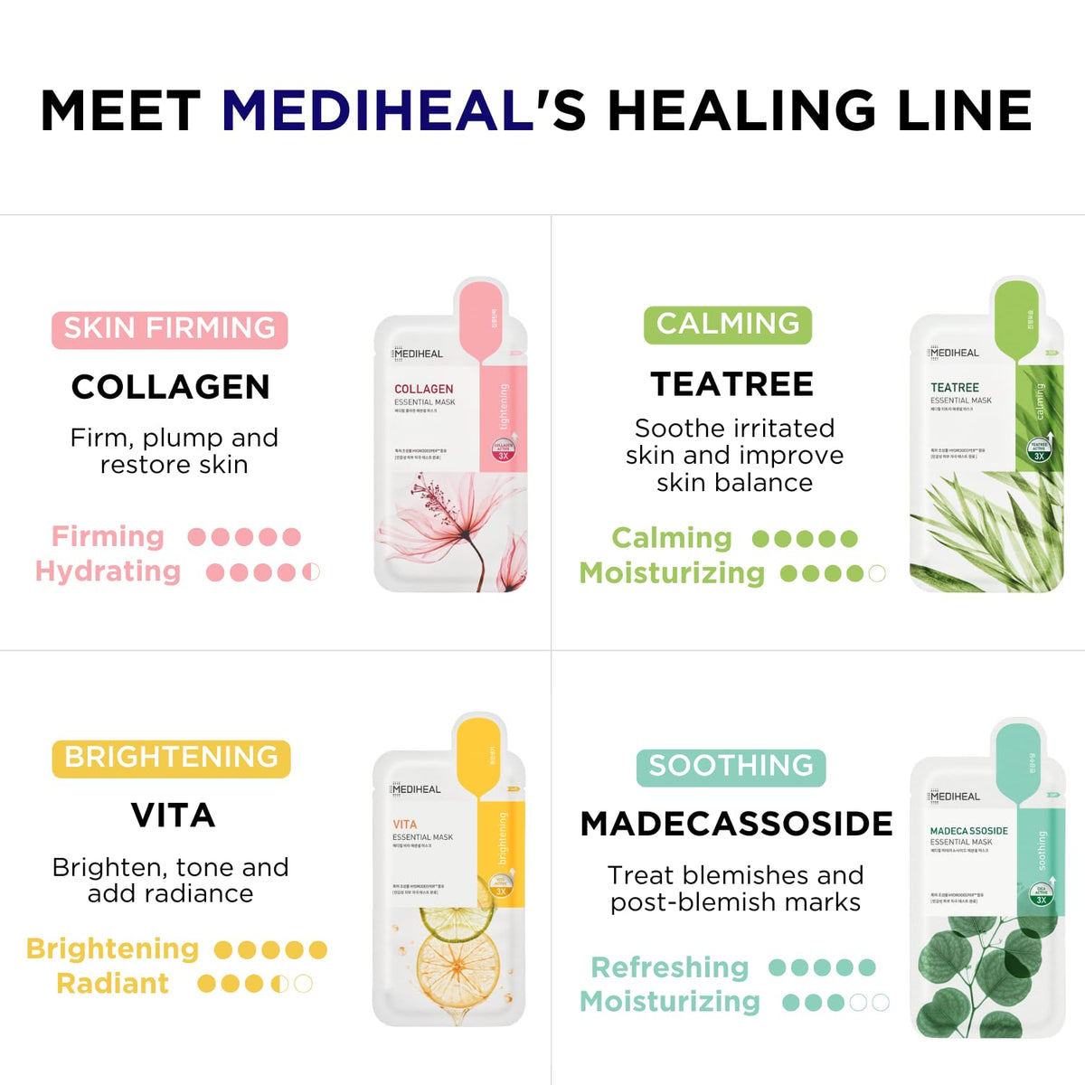 Mediheal Korean skincare mask variety pack for glass skin