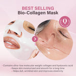 Quasi Korean skincare sheet mask packaging showcasing low molecular collagen benefits