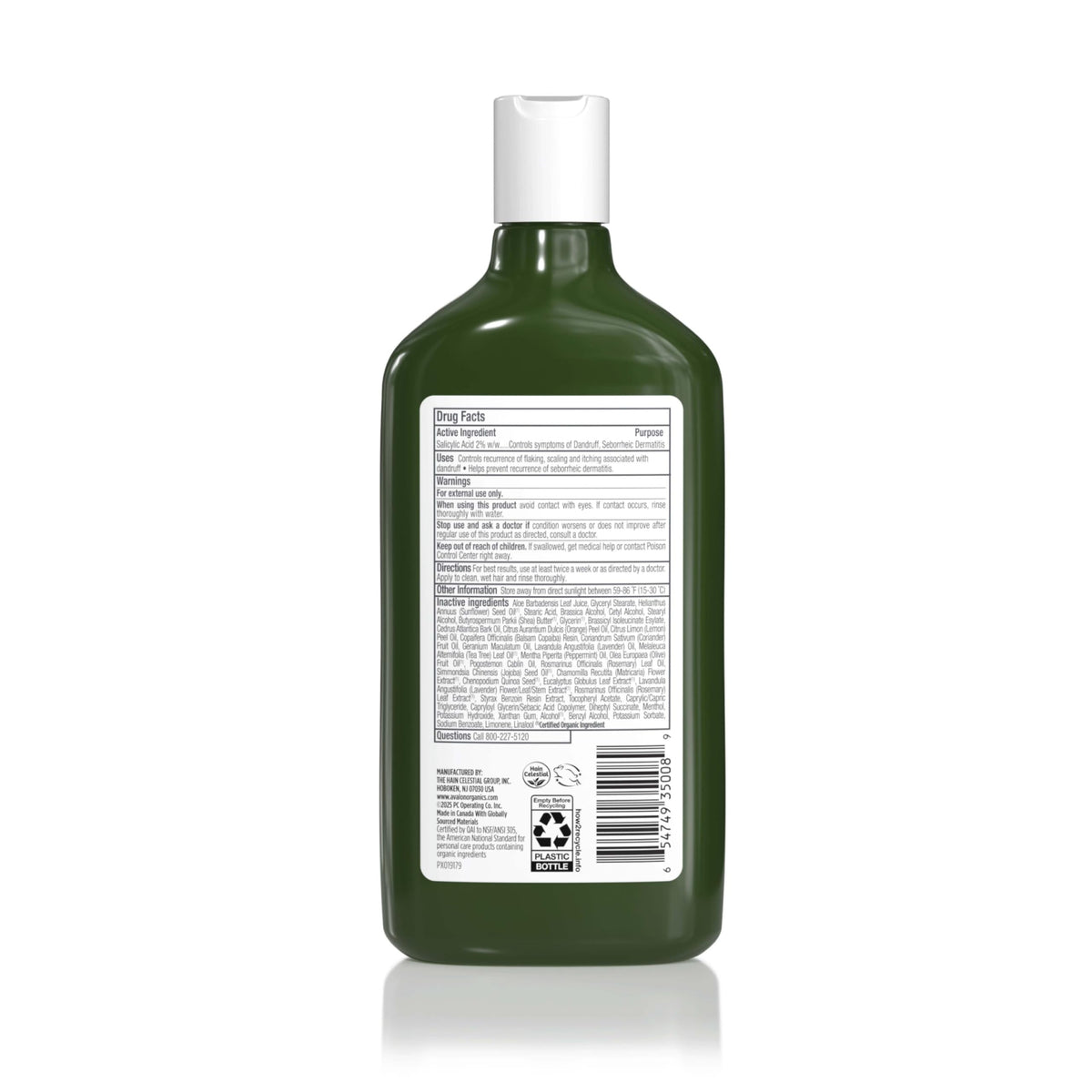 Avalon Organics medicated anti dandruff shampoo formula ingredients label close up