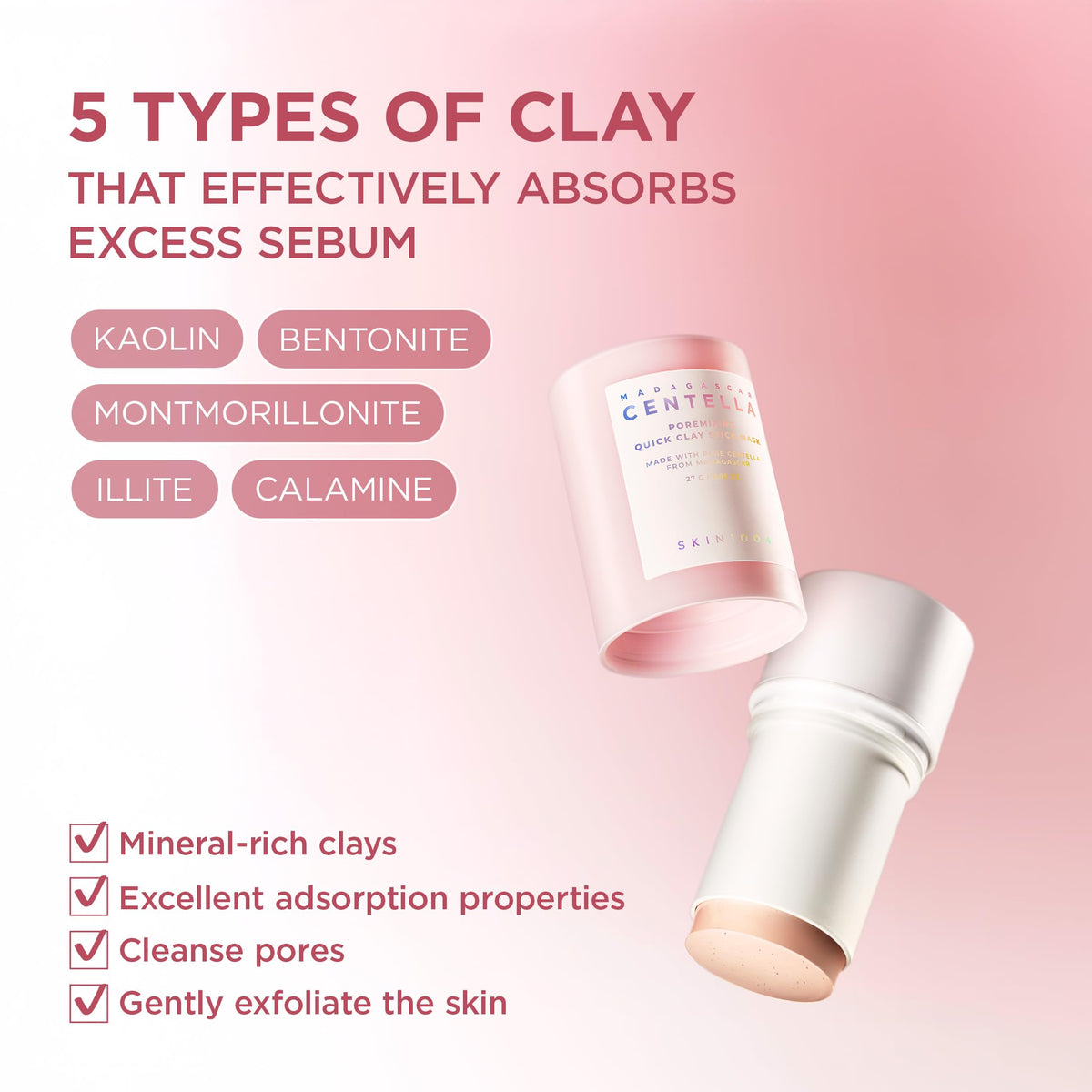 Model applying SKIN1004 clay stick mask on face
