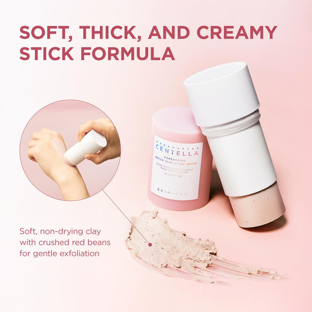 Comparison of skin before and after using SKIN1004 clay stick