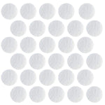 Close up view of the 150 grit D14.5 microdermabrasion replacement tips alongside 11mm cotton machine filters.