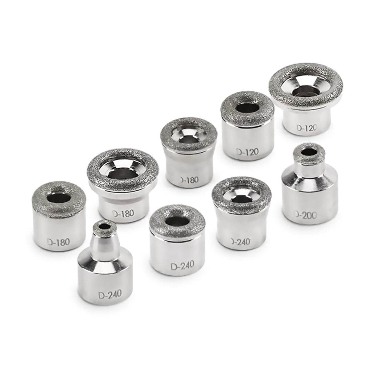 Complete set of nine microdermabrasion replacement tips showing varied diameters for precise pore cleansing