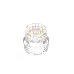 Close up of twenty gold plated needles on the threaded connection derma stamp head