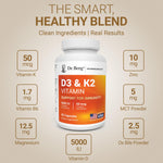 Dr. Berg 5000 IU vitamin D3 with 50 mcg K2 capsules side angle view
