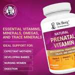 Sixty count bottle of Dr. Berg natural prenatal vitamins
