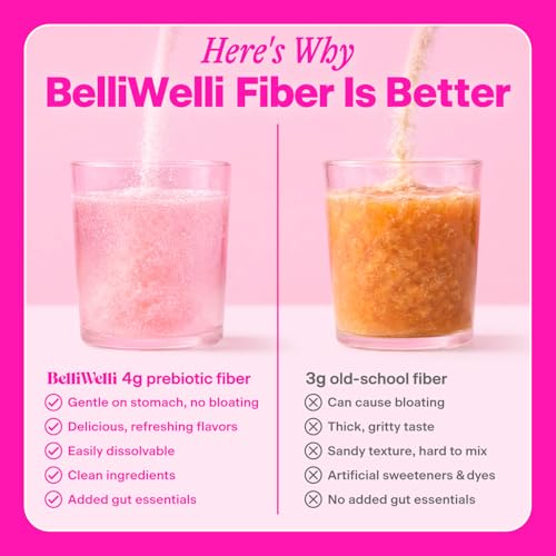 Belli Welli watermelon flavor bloating relief supplement drink in a clear glass