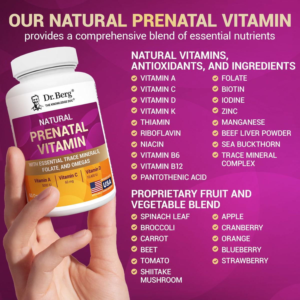 Dr. Berg prenatal vitamins with superfoods branding