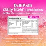 Belli Welli prebiotic powder container displaying ingredients like probiotics and collagen