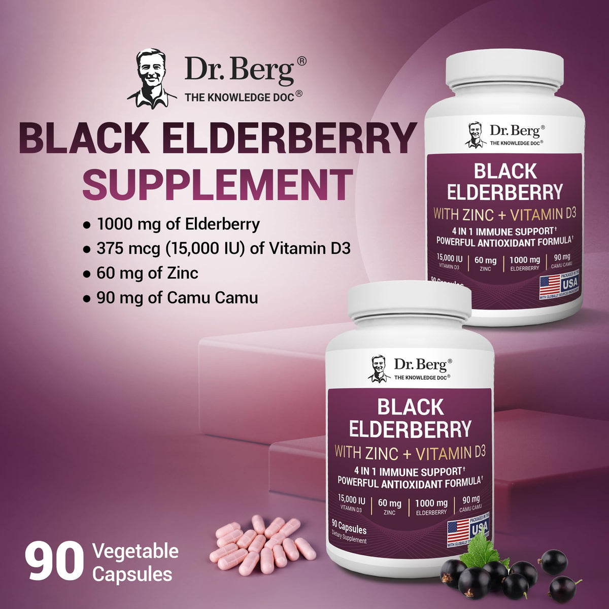 Dr. Berg Nutritionals Advanced Immune Support vegetarian capsules displayed next to the bottle