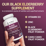 Dr. Berg Black Elderberry 1000 mg high potency formula packaging layout
