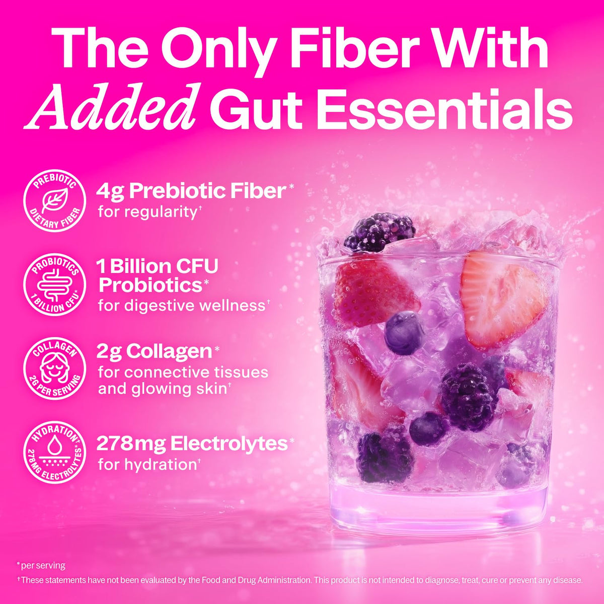 Organic acacia fiber supplement with collagen and probiotics for gut health