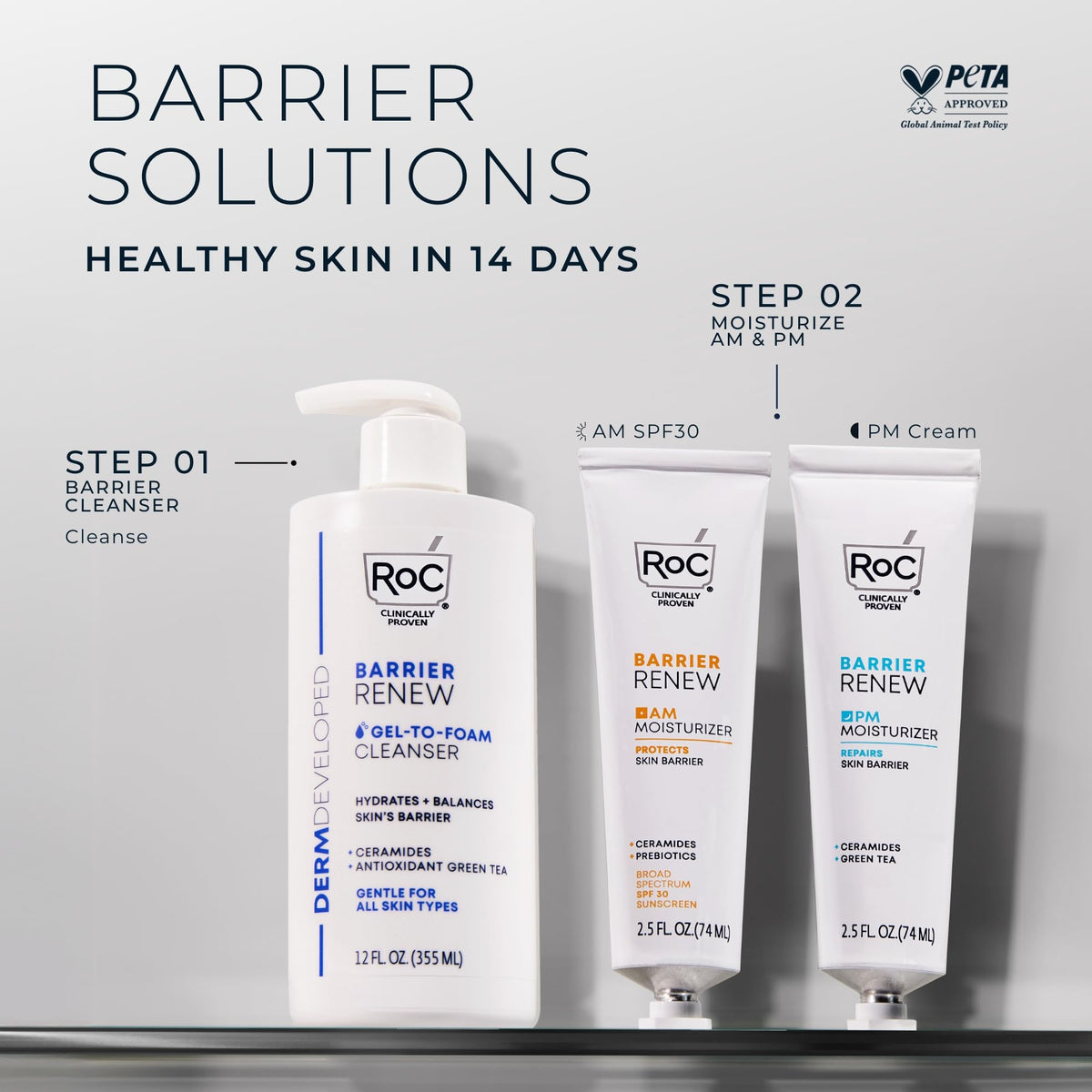 RoC PM barrier renew face lotion with anti aging lipo peptides close up