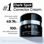 Side view of DOMINAS daily brightening moisturizer box showcasing key active ingredients like TXA and niacinamide.