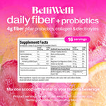 Belli Welli digestive health powder mix display with nutritional facts highlighting organic acacia fiber.