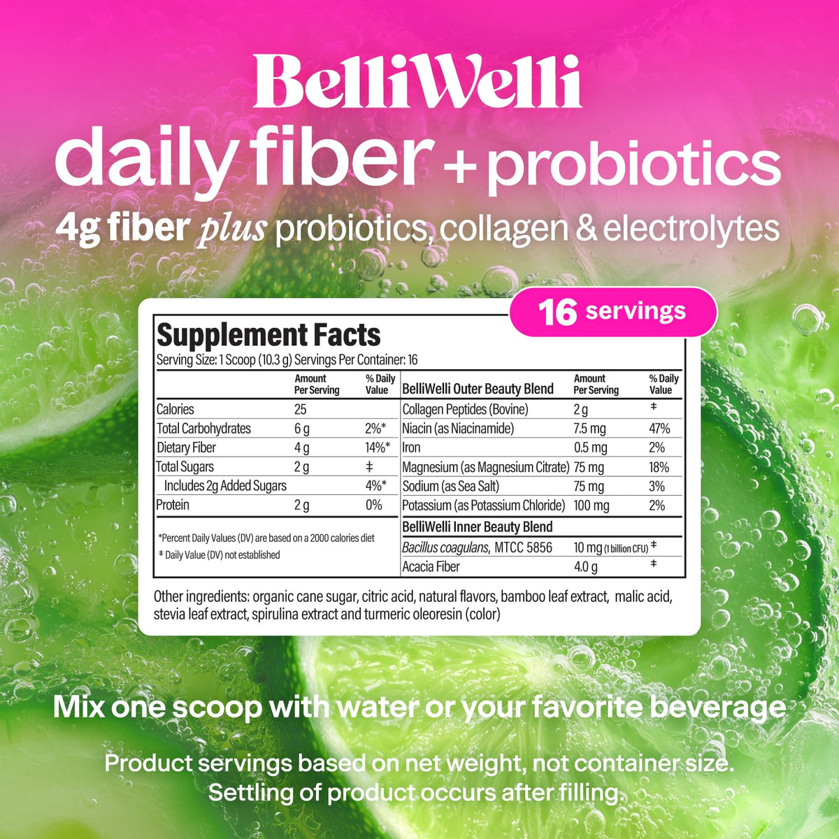 BelliWelli premium daily fiber powder container with Peach Mango product labeling.