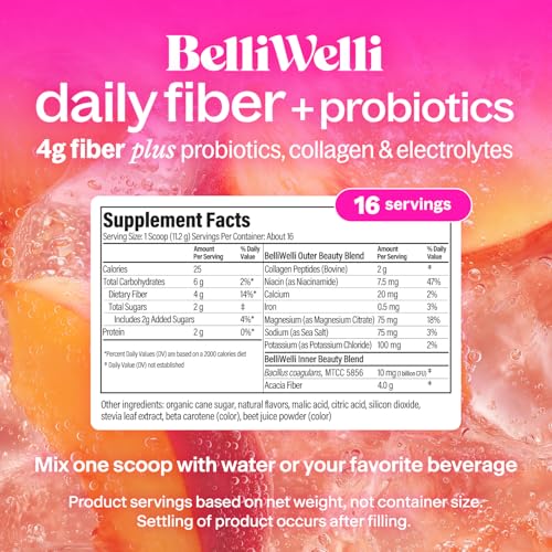 BelliWelli 4-in-1 formula prebiotic acacia fiber supplement nutritional facts and ingredients list.