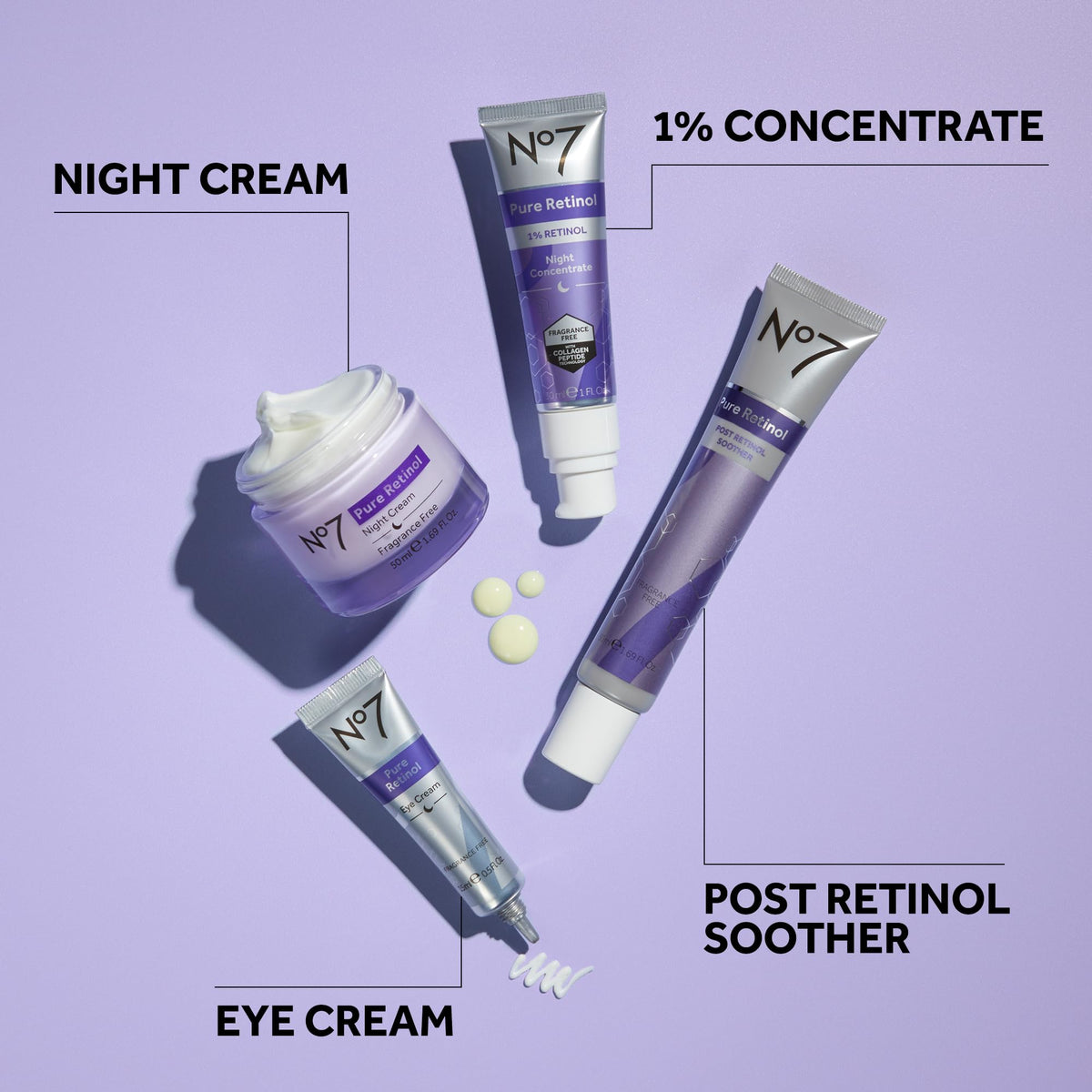 Fragrance free No7 anti wrinkle concentrate bottle designed for adult nighttime skincare routine