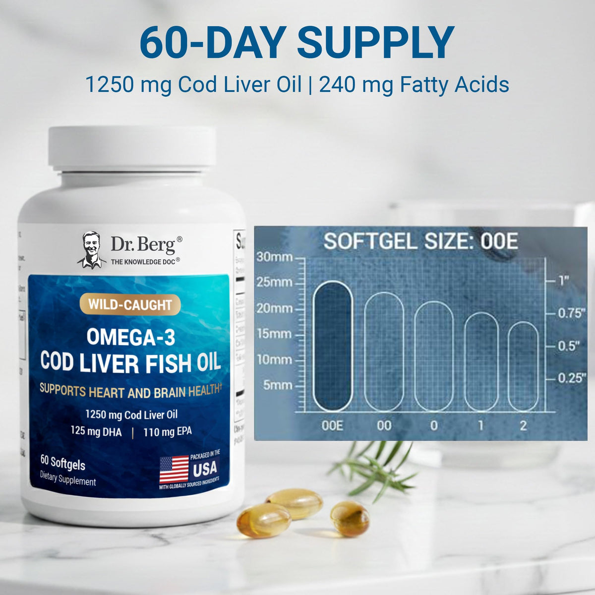 Dr. Berg lab tested non GMO premium cod liver oil bottle side view