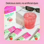 Belli Welli 4-in-1 daily fiber powder stick packs showing watermelon flavor details